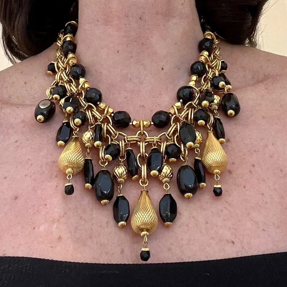 Vintage Signature Barrera Black and Gold Princess Necklace - Picture 1 of 16